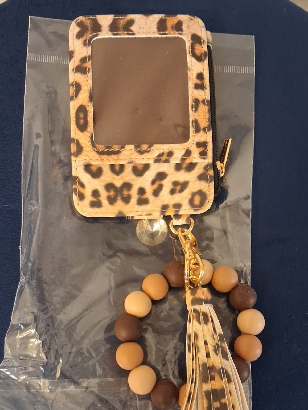 Leopard Print Wristlet Card Holder with Tassel and Beaded Strap